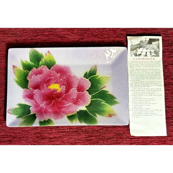 Japanese Ginbari Cloisonné Enamel Small Decorative Tray, Pink Peony Design - Picture 4 of 11